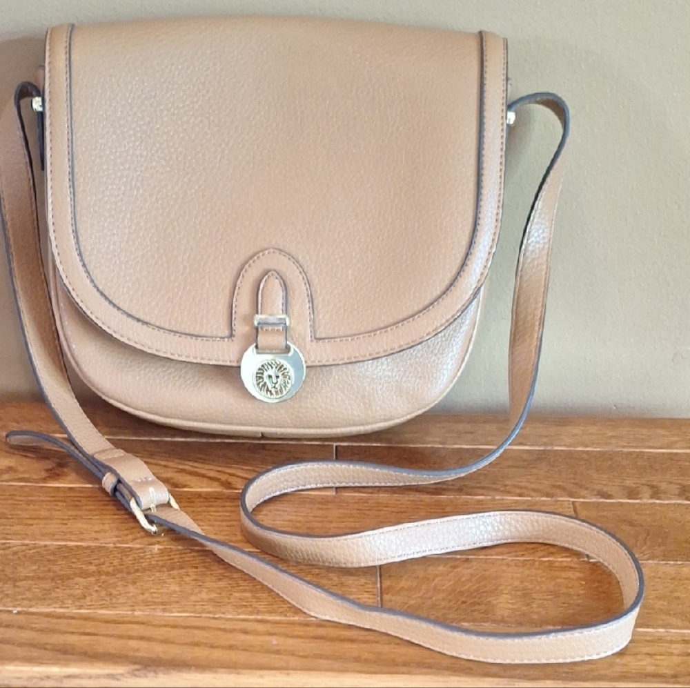 Anne Klein Tan Leather Crossbody Bag